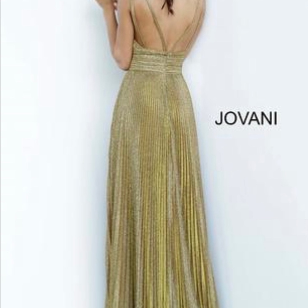NWT Jovani sleeveless gold pleated evening gown (Size 12) - Picture 3 of 6